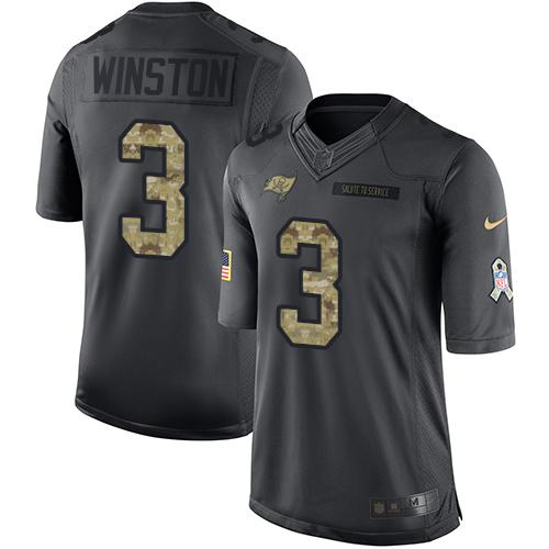 Nike Buccaneers #3 Jameis Winston Black Men's Stitched NFL Limited 2016 Salute to Service Jersey Nike Buccaneers #3 Jameis Winston Black Men's Stitched NFL Limited 2016 Salute to Service Jersey