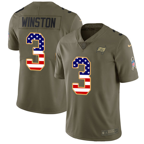 Nike Buccaneers #3 Jameis Winston Olive USA Flag Men's Stitched NFL Limited 2017 Salute To Service Jersey Nike Buccaneers #3 Jameis Winston Olive USA Flag Men's Stitched NFL Limited 2017 Salute To Service Jersey