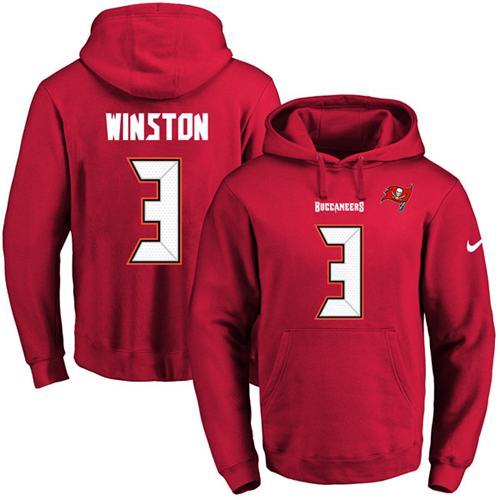 Nike Buccaneers #3 Jameis Winston Red Name & Number Pullover NFL Hoodie Nike Buccaneers #3 Jameis Winston Red Name & Number Pullover NFL Hoodie