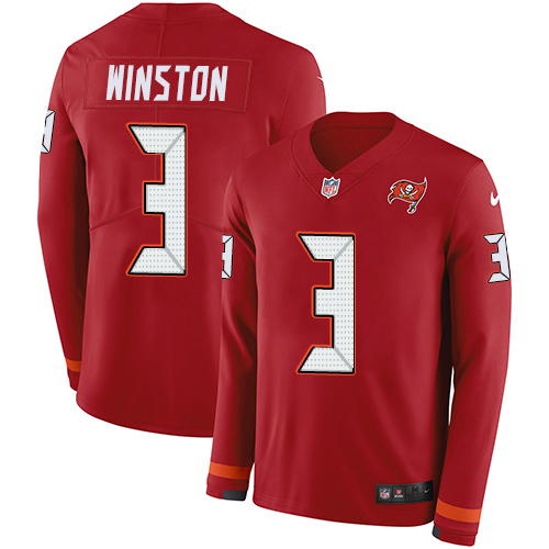 Nike Buccaneers #3 Jameis Winston Red Team Color Men's Stitched NFL Limited Therma Long Sleeve Jersey Nike Buccaneers #3 Jameis Winston Red Team Color Men's Stitched NFL Limited Therma Long Sleeve Jersey