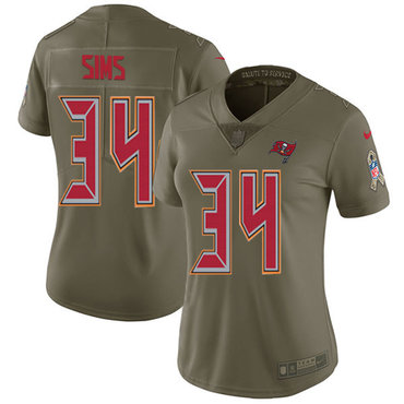 Nike Buccaneers #34 Charles Sims Olive Women's Stitched NFL Limited 2017 Salute to Service Jersey