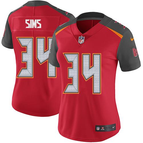 Nike Buccaneers #34 Charles Sims Red Team Color Women's Stitched NFL Vapor Untouchable Limited Jersey