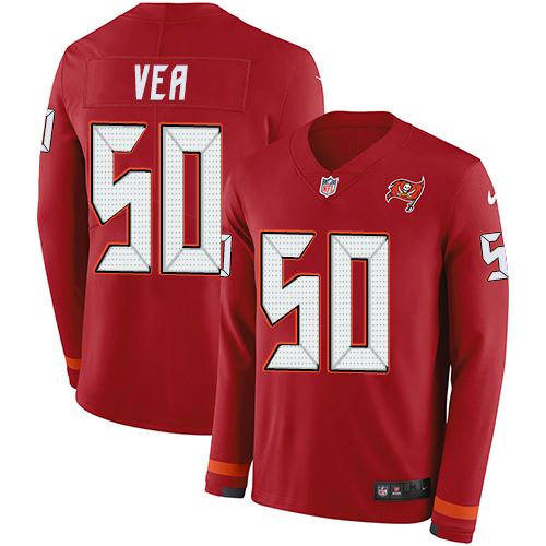 Nike Buccaneers #50 Vita Vea Red Team Color Men's Stitched NFL Limited Therma Long Sleeve Jersey Nike Buccaneers #50 Vita Vea Red Team Color Men's Stitched NFL Limited Therma Long Sleeve Jersey