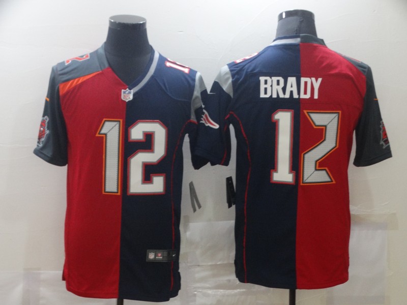 Nike Buccaneers & Patriots #12 Tom Brady Men's Red Navy Blue Limited NFL 2020 2021 Jersey Nike Buccaneers & Patriots #12 Tom Brady Men's Red Navy Blue Limited NFL 2020 2021 Jersey