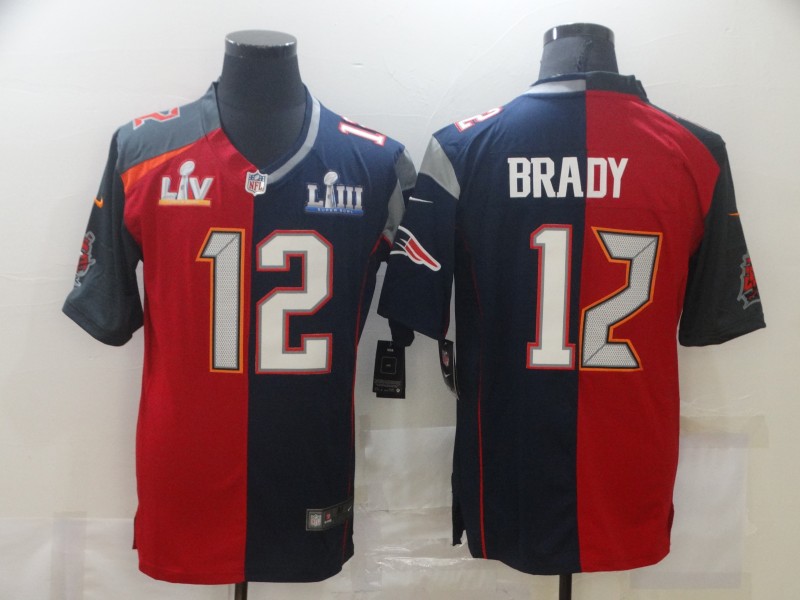 Nike Buccaneers & Patriots #12 Tom Brady Men's Red Navy Blue Limited NFL 2020 2021 super bowl Jersey Nike Buccaneers & Patriots #12 Tom Brady Men's Red Navy Blue Limited NFL 2020 2021 super bowl Jersey