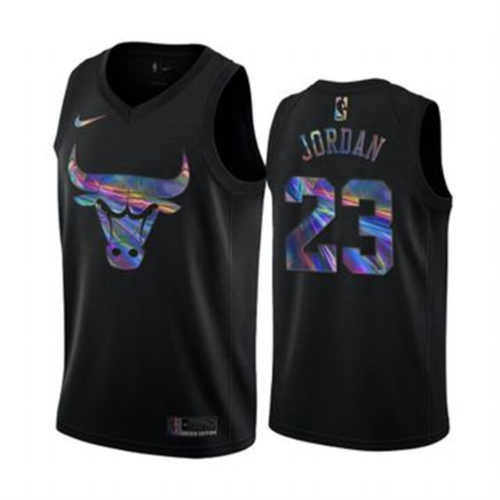 Nike Bulls #23 Michael Jordan Men's Iridescent Holographic Collection NBA Jersey - Black
