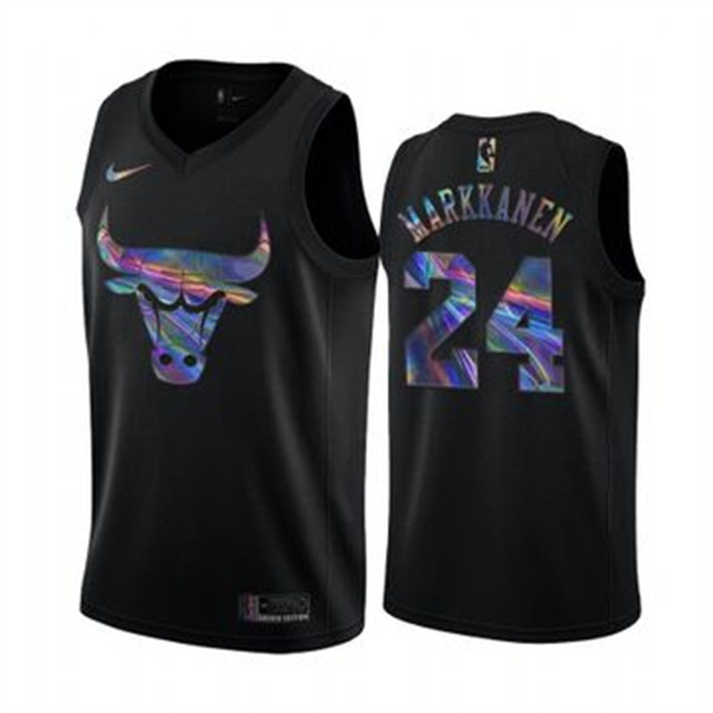 Nike Bulls #24 Lauri Markkanen Men's Iridescent Holographic Collection NBA Jersey - Black