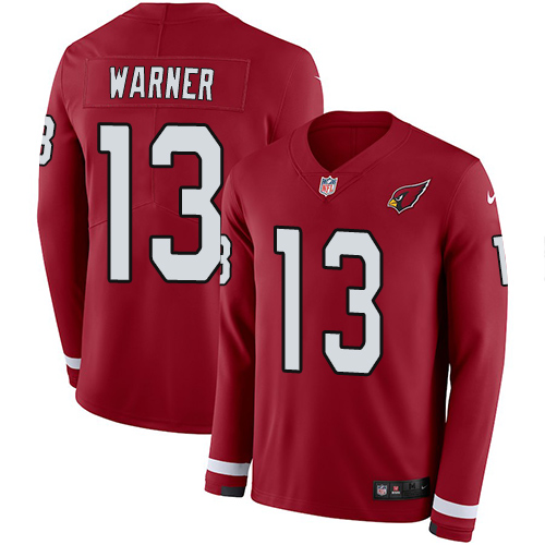 Nike Cardinals #13 Kurt Warner Red Team Color Men's Stitched NFL Limited Therma Long Sleeve Jersey Nike Cardinals #13 Kurt Warner Red Team Color Men's Stitched NFL Limited Therma Long Sleeve Jersey