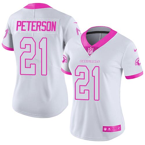 Nike Cardinals #21 Patrick Peterson White Pink Women's Stitched NFL Limited Rush Fashion Jersey