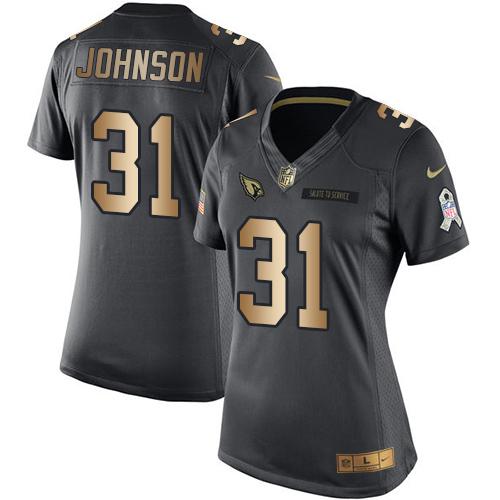 Nike Cardinals #31 David Johnson Black Women's Stitched NFL Limited Gold Salute to Service Jersey
