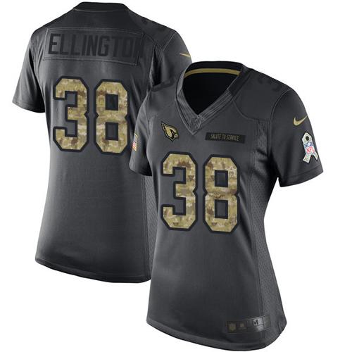 Nike Cardinals #38 Andre Ellington Black Women's Stitched NFL Limited 2016 Salute to Service Jersey
