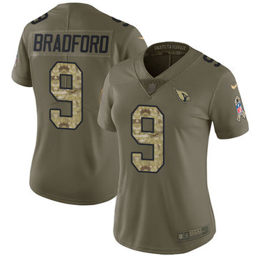 Nike Cardinals #9 Sam Bradford Olive Camo Women's Stitched NFL Limited 2017 Salute to Service Jersey Nike Cardinals #9 Sam Bradford Olive Camo Women's Stitched NFL Limited 2017 Salute to Service Jersey