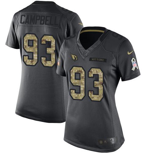 Nike Cardinals #93 Calais Campbell Black Women's Stitched NFL Limited 2016 Salute to Service Jersey