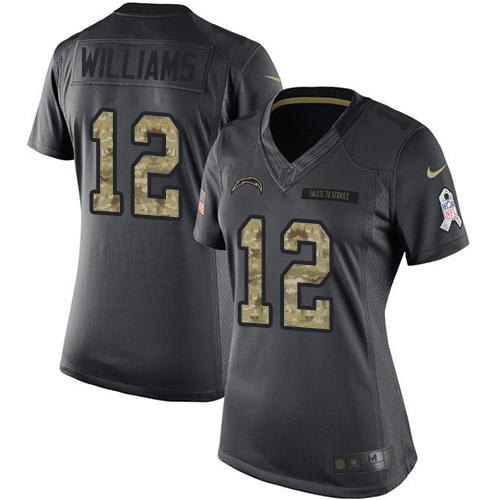 Nike Chargers #12 Mike Williams Black Women's Stitched NFL Limited 2016 Salute to Service Jersey