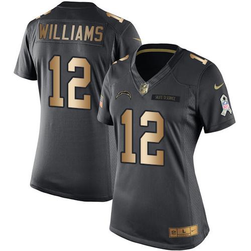 Nike Chargers #12 Mike Williams Black Women's Stitched NFL Limited Gold Salute to Service Jersey