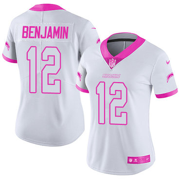 Nike Chargers #12 Travis Benjamin White Pink Women's Stitched NFL Limited Rush Fashion Jersey