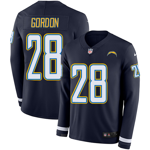 Nike Chargers #28 Melvin Gordon Navy Blue Team Color Men's Stitched NFL Limited Therma Long Sleeve Jersey Nike Chargers #28 Melvin Gordon Navy Blue Team Color Men's Stitched NFL Limited Therma Long Sleeve Jersey