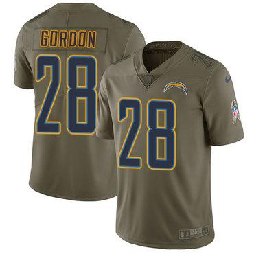 Nike Chargers #28 Melvin Gordon Olive Youth Stitched NFL Limited 2017 Salute to Service Jersey