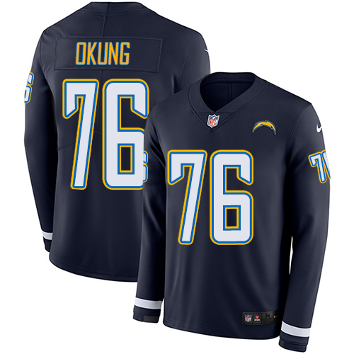 Nike Chargers #76 Russell Okung Navy Blue Team Color Men's Stitched NFL Limited Therma Long Sleeve Jersey Nike Chargers #76 Russell Okung Navy Blue Team Color Men's Stitched NFL Limited Therma Long Sleeve Jersey