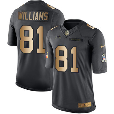 Nike Chargers #81 Mike Williams Black Youth Stitched NFL Limited Gold Salute to Service Jersey