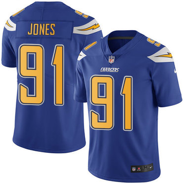 Nike Chargers #91 Justin Jones Electric Blue Men's Stitched NFL Limited Rush Jersey Nike Chargers #91 Justin Jones Electric Blue Men's Stitched NFL Limited Rush Jersey