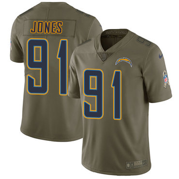 Nike Chargers #91 Justin Jones Olive Men's Stitched NFL Limited 2017 Salute To Service Jersey Nike Chargers #91 Justin Jones Olive Men's Stitched NFL Limited 2017 Salute To Service Jersey