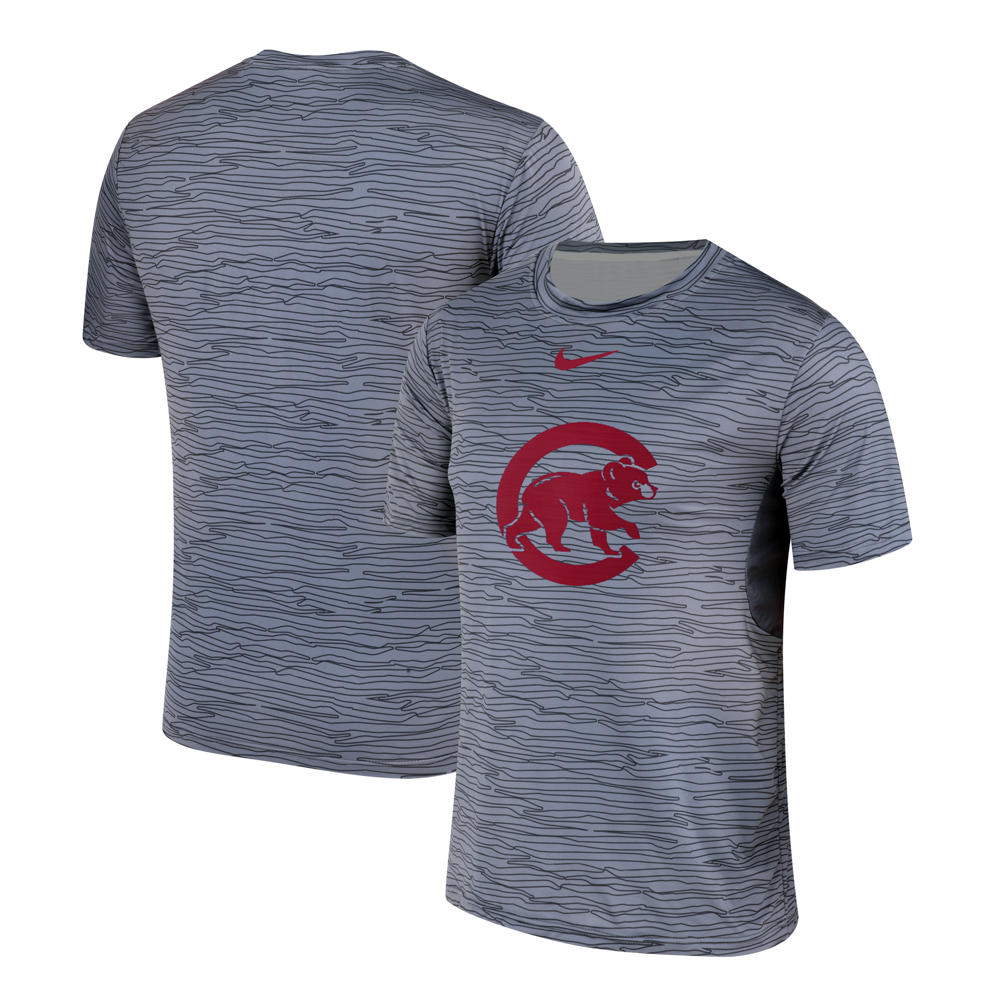 Nike Chicago Cubs Gray Black Striped Logo Performance T-Shirt Nike Chicago Cubs Gray Black Striped Logo Performance T-Shirt