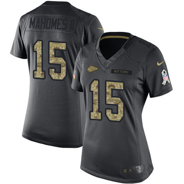 Nike Chiefs #15 Patrick Mahomes II Black Women's Stitched NFL Limited 2016 Salute to Service Jersey