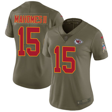 Nike Chiefs #15 Patrick Mahomes II Olive Women's Stitched NFL Limited 2017 Salute to Service Jersey