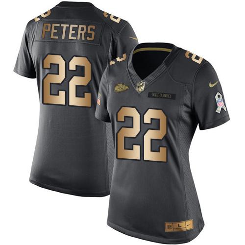 Nike Chiefs #22 Marcus Peters Black Women's Stitched NFL Limited Gold Salute to Service Jersey