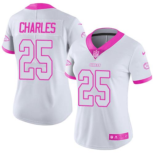 Nike Chiefs #25 Jamaal Charles White Pink Women's Stitched NFL Limited Rush Fashion Jersey