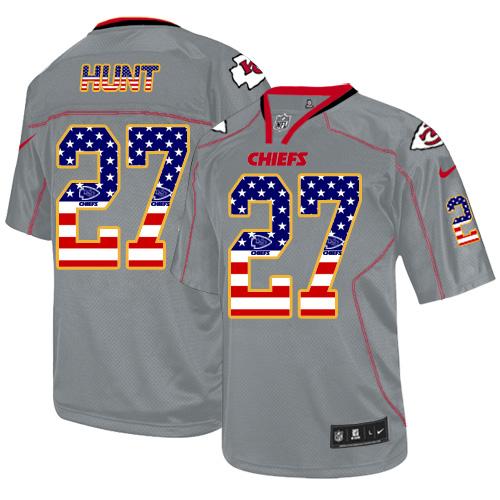 Nike Chiefs #27 Kareem Hunt Grey Men's Stitched NFL Elite USA Flag Fashion Jersey Nike Chiefs #27 Kareem Hunt Grey Men's Stitched NFL Elite USA Flag Fashion Jersey