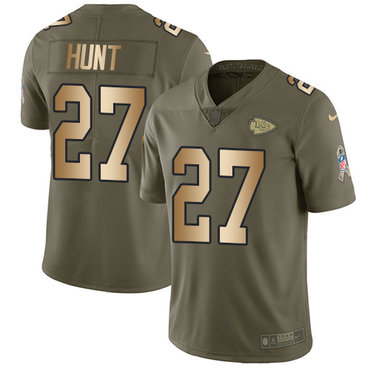 Nike Chiefs #27 Kareem Hunt Olive Gold Men's Stitched NFL Limited 2017 Salute To Service Jersey