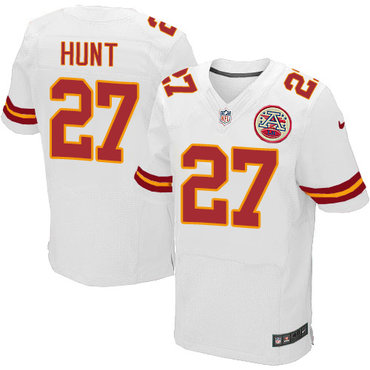 Nike Chiefs #27 Kareem Hunt White Men's Stitched NFL Elite Jersey Nike Chiefs #27 Kareem Hunt White Men's Stitched NFL Elite Jersey