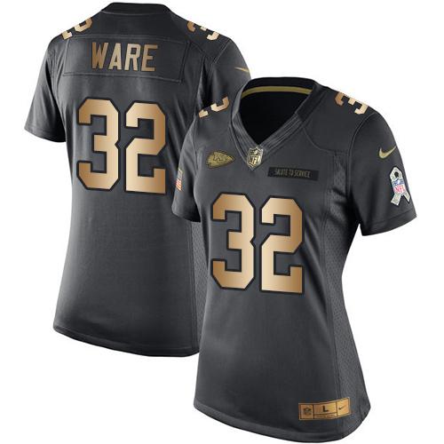 Nike Chiefs #32 Spencer Ware Black Women's Stitched NFL Limited Gold Salute to Service Jersey