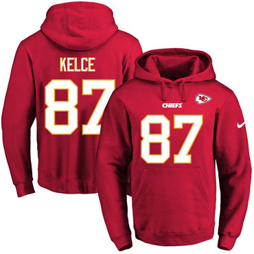 Nike Chiefs #87 Travis Kelce Red Name & Number Pullover NFL Hoodie Nike Chiefs #87 Travis Kelce Red Name & Number Pullover NFL Hoodie