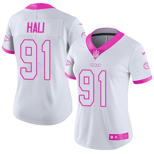 Nike Chiefs #91 Tamba Hali White Pink Women's Stitched NFL Limited Rush Fashion Jersey