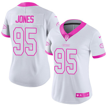 Nike Chiefs #95 Chris Jones White Pink Women's Stitched NFL Limited Rush Fashion Jersey