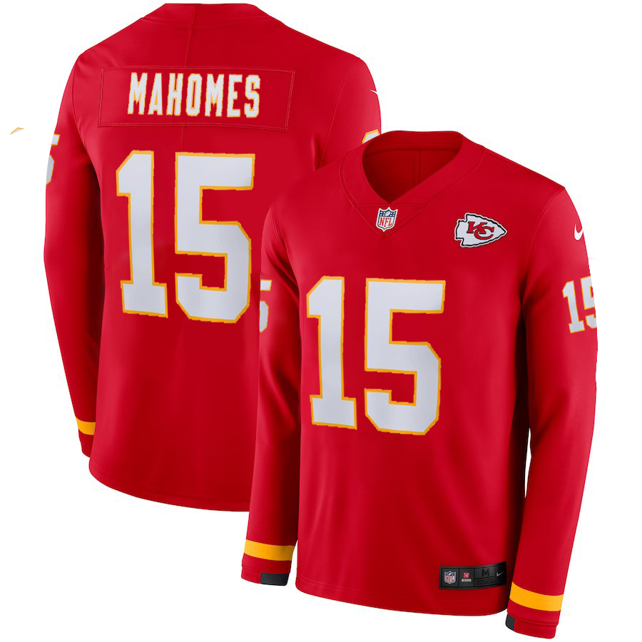 Nike Chiefs 15 Patrick Mahomes Red Therma Long Sleeve Jersey