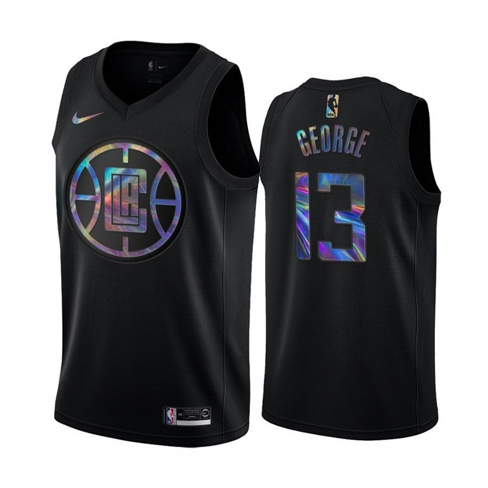 Nike Clippers #13 Paul George Men's Iridescent Holographic Collection NBA Jersey - Black Nike Clippers #13 Paul George Men's Iridescent Holographic Collection NBA Jersey - Black