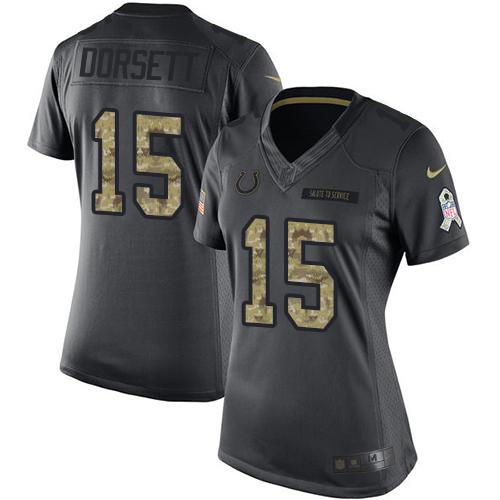 Nike Colts #15 Phillip Dorsett Black Women's Stitched NFL Limited 2016 Salute to Service Jersey