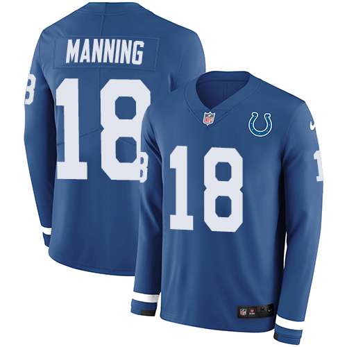 Nike Colts #18 Peyton Manning Royal Blue Team Color Men's Stitched NFL Limited Therma Long Sleeve Jersey Nike Colts #18 Peyton Manning Royal Blue Team Color Men's Stitched NFL Limited Therma Long Sleeve Jersey