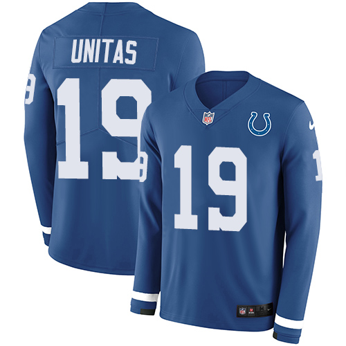Nike Colts #19 Johnny Unitas Royal Blue Team Color Men's Stitched NFL Limited Therma Long Sleeve Jersey Nike Colts #19 Johnny Unitas Royal Blue Team Color Men's Stitched NFL Limited Therma Long Sleeve Jersey