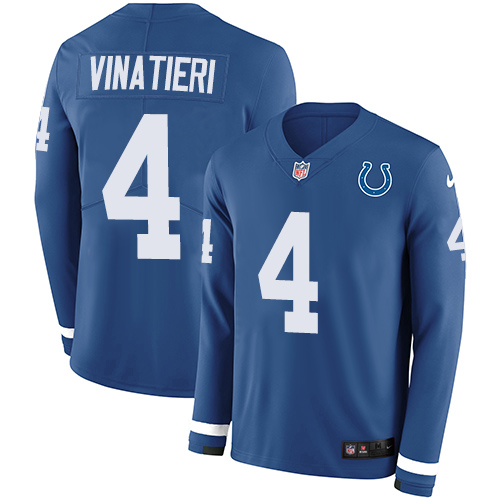 Nike Colts #4 Adam Vinatieri Royal Blue Team Color Men's Stitched NFL Limited Therma Long Sleeve Jersey Nike Colts #4 Adam Vinatieri Royal Blue Team Color Men's Stitched NFL Limited Therma Long Sleeve Jersey
