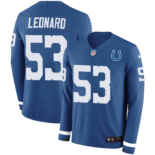 Nike Colts #53 Darius Leonard Royal Blue Team Color Men's Stitched NFL Limited Therma Long Sleeve Jersey Nike Colts #53 Darius Leonard Royal Blue Team Color Men's Stitched NFL Limited Therma Long Sleeve Jersey