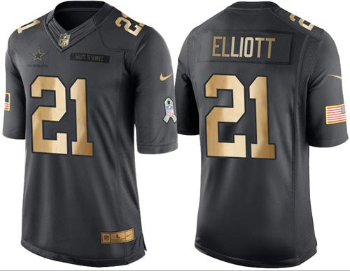 Nike Cowboys #21 Ezekiel Elliott Black Men's Stitched NFL Limited Gold Salute To Service Jersey Nike Cowboys #21 Ezekiel Elliott Black Men's Stitched NFL Limited Gold Salute To Service Jersey