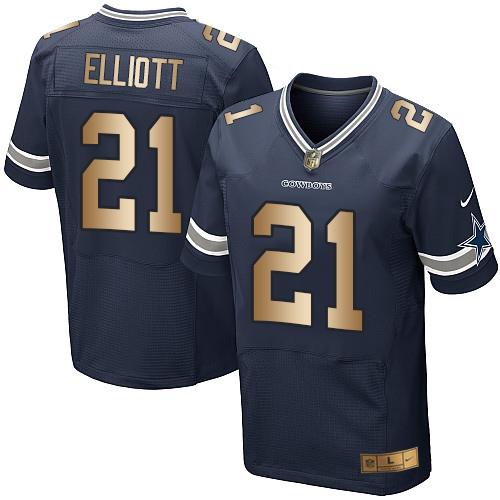 Nike Cowboys #21 Ezekiel Elliott Navy Blue Team Color Men's Stitched NFL Elite Gold Jersey Nike Cowboys #21 Ezekiel Elliott Navy Blue Team Color Men's Stitched NFL Elite Gold Jersey