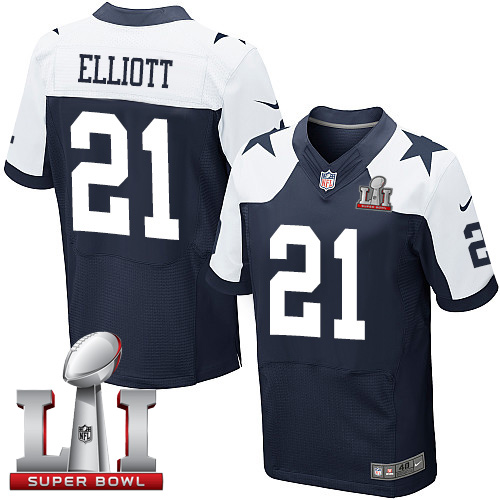 Nike Cowboys #21 Ezekiel Elliott Navy Blue Thanksgiving Men's Stitched NFL Super Bowl LI 51 Throwback Elite Jersey Nike Cowboys #21 Ezekiel Elliott Navy Blue Thanksgiving Men's Stitched NFL Super Bowl LI 51 Throwback Elite Jersey
