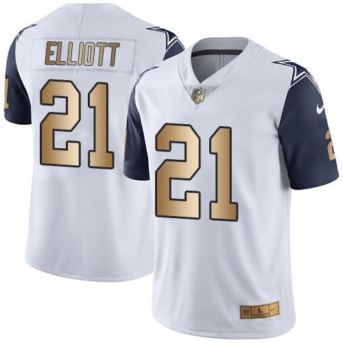 Nike Cowboys #21 Ezekiel Elliott White Men's Stitched NFL Limited Gold Rush Jersey Nike Cowboys #21 Ezekiel Elliott White Men's Stitched NFL Limited Gold Rush Jersey