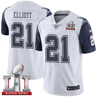 Nike Cowboys #21 Ezekiel Elliott White Men's Stitched NFL Super Bowl LI 51 Limited Rush Jersey Nike Cowboys #21 Ezekiel Elliott White Men's Stitched NFL Super Bowl LI 51 Limited Rush Jersey
